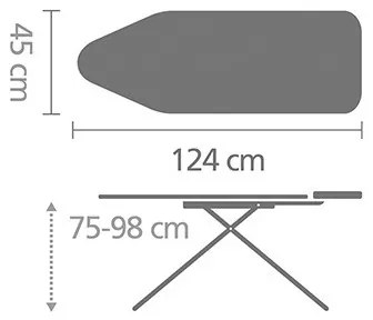 Маса за гладене Brabantia C 1003374, 124x45 см, 7 позиции за регулиране, Поставка за парогенератор, Бял/Сив