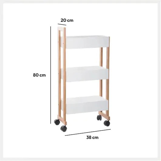 Етажерка на колела 5five Natureo, 3 нива - Бял