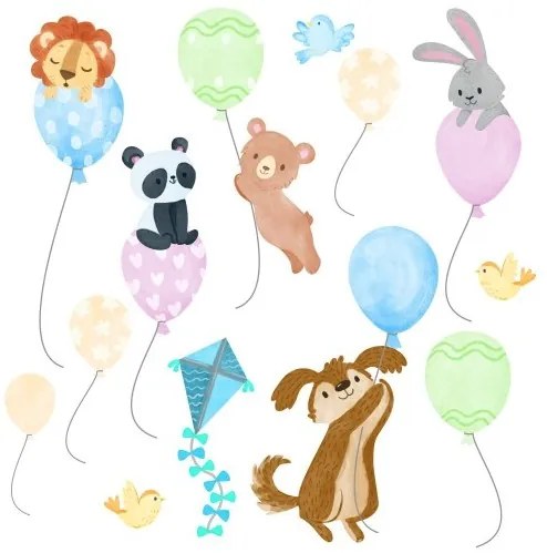 Весел детски стикер за стена Animals On Balloons 60 x 120 cm