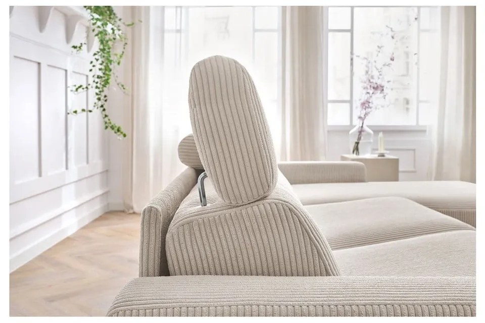 Кремав разтегателен ъглов диван от рипсено кадифе (променлив) Monaco – Bobochic Paris