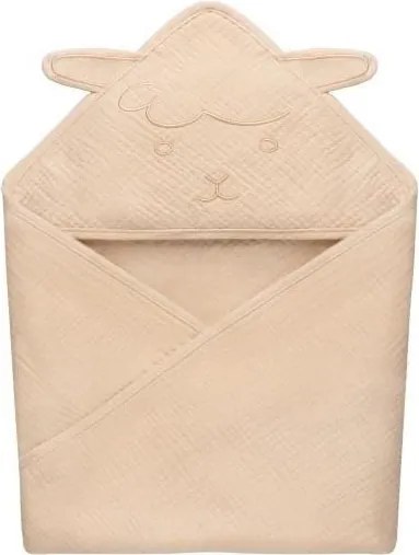 Lionelo - Детска муселинова хавлия с качулка, пясъчно-бежова