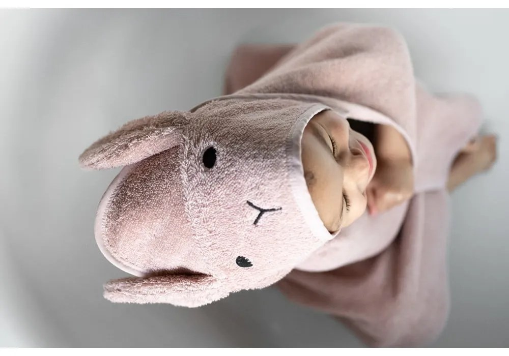 Розово-кафява памучна детска хавлия с качулка 75x75 cm Rabbit – Kindsgut