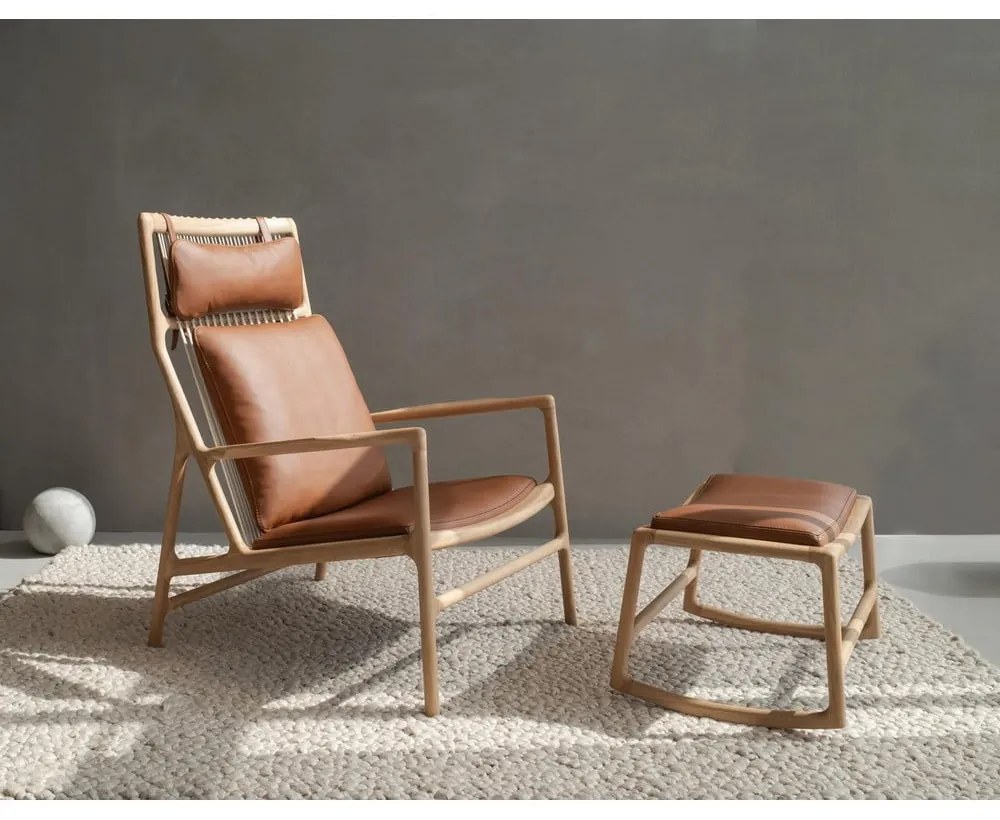 Отоман с масивна дъбова конструкция и детайли от сива биволска кожа Dedo - Gazzda