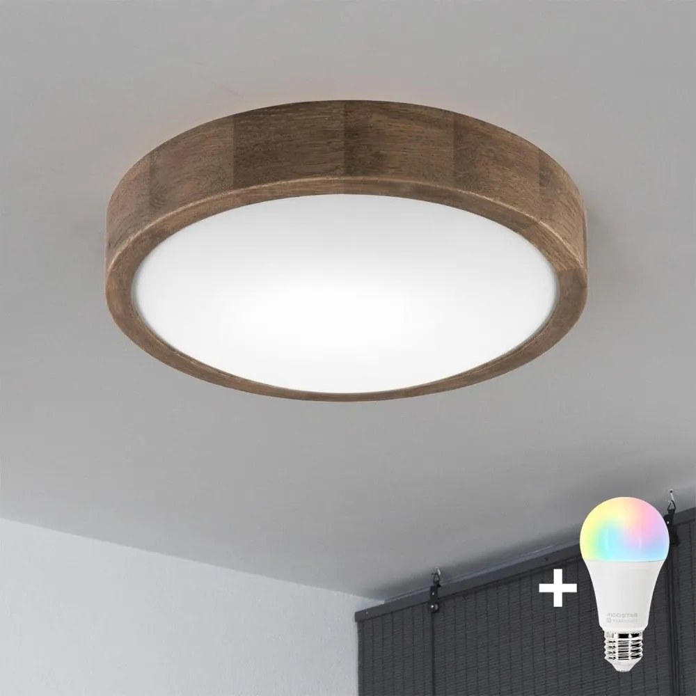 Brilagi-LED RGBW Димируем плафон CARVALHO SLIM 1xE27/15W/230V Wi-Fi дъб Ø 27