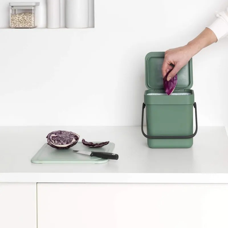 Кош за разделно събиране на боклук Brabantia Sort&Go 1003229, 3 л, Дръжка, Възможност за стенен монтаж, Тъмнозелен