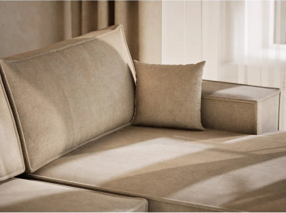 Бежов шенилов сгъваем/с място за съхранение ъглов диван (U форма) Kyoto – Maison de Rêve