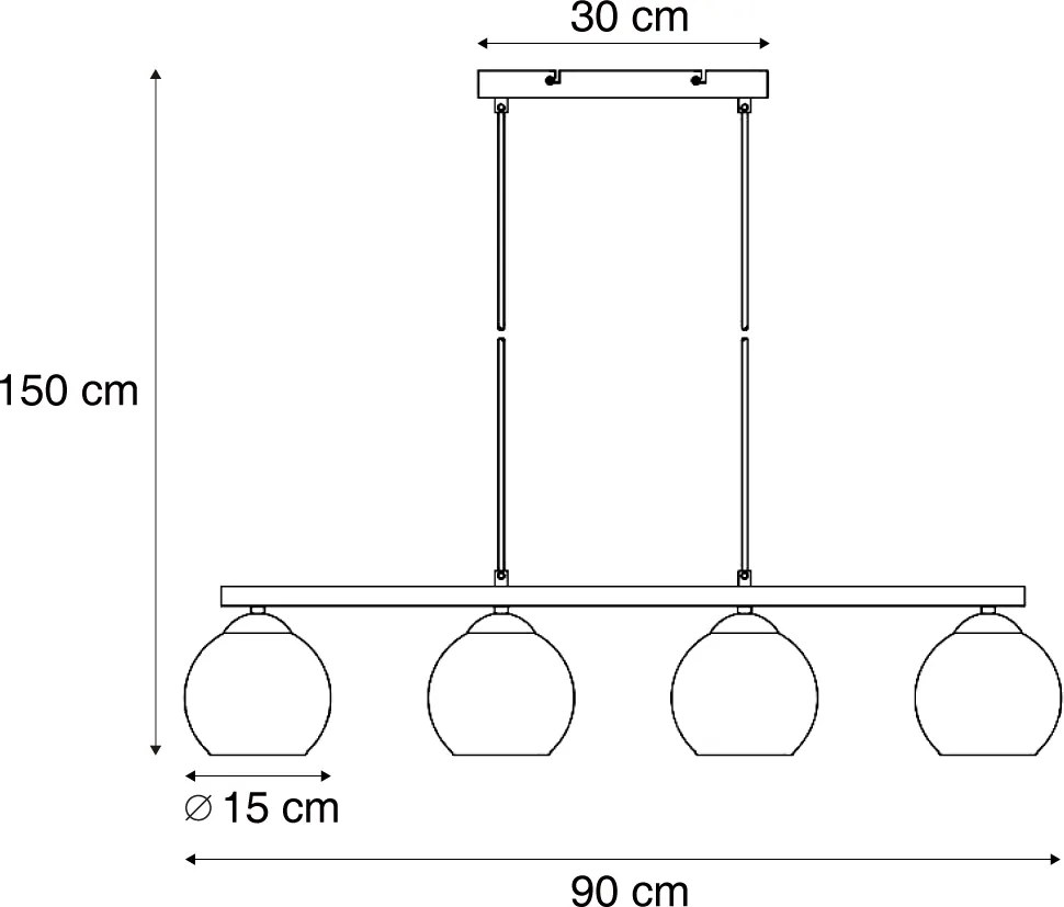 Интелигентна висяща лампа черна с дърво и димно стъкло 4 светлини вкл. WiFi A60 - Aleks