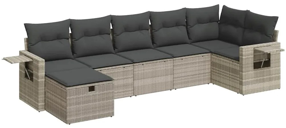 3325508 vidaXL Градински комплект с възглавници, 7 части, светлосив полиратан