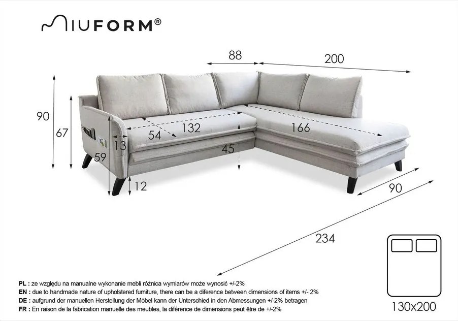 Сив ъглов разтегателен диван десен ъгъл Charming Charlie - Miuform