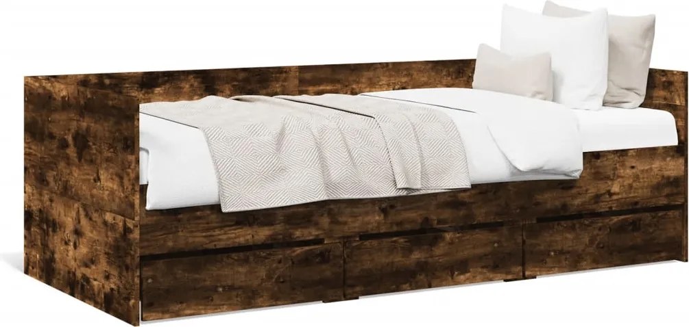 3280829 vidaXL Дневно легло с чекмеджета, без матрак, опушен дъб, 90x190 см