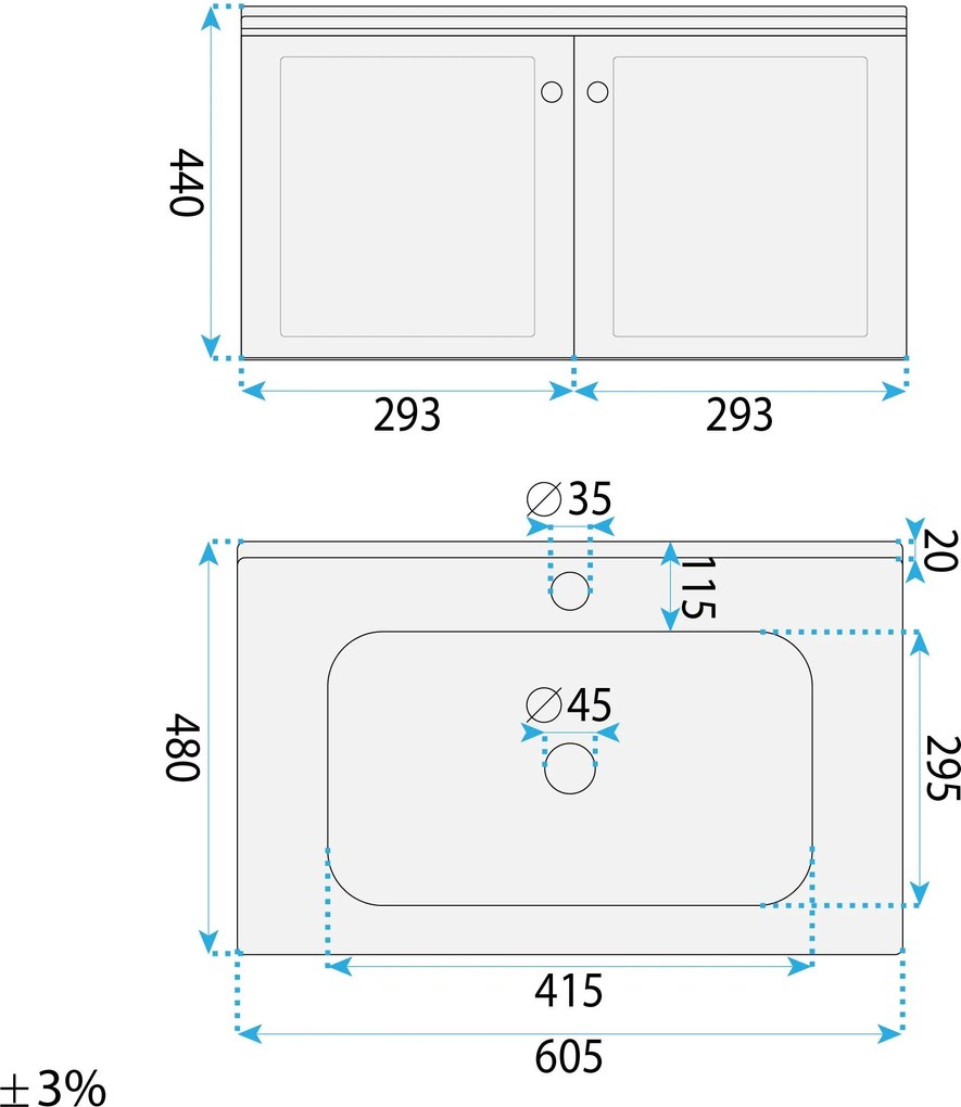 Комплект мебели за баня с мивка Monti 60cm Grey