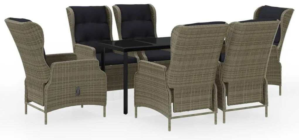 3099652 vidaXL Градински трапезен комплект, 7 части, кафяв