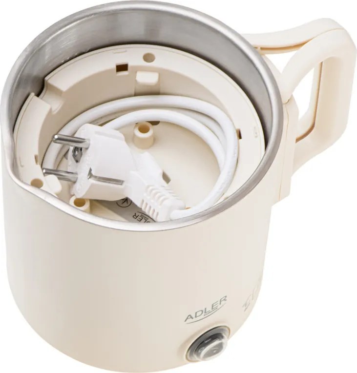 Електрическа кана за туризъм Adler AD 1388b, 650W, 0.8 л, Сваляем капак, Въртяща се основа, Бежов