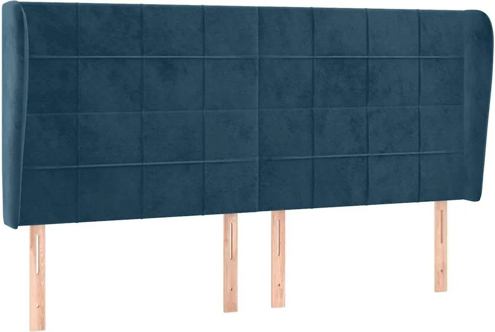 3118020 vidaXL Горна табла за легло с уши, тъмносиня, 183x23x118/128 см кадифе