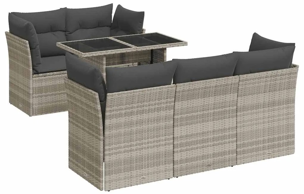 3326103 vidaXL Градински комплект с възглавници, 6 части, светлосив полиратан