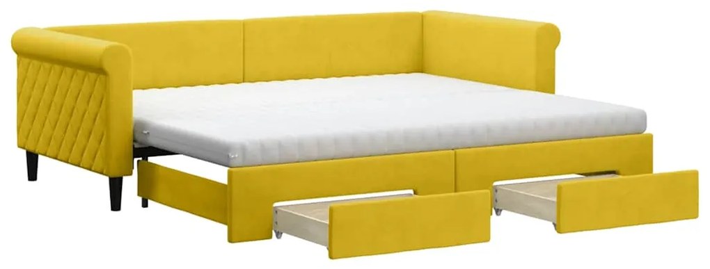 3197848 vidaXL Канапе с изтеглящо легло и чекмеджета жълто 90x200 см кадифе