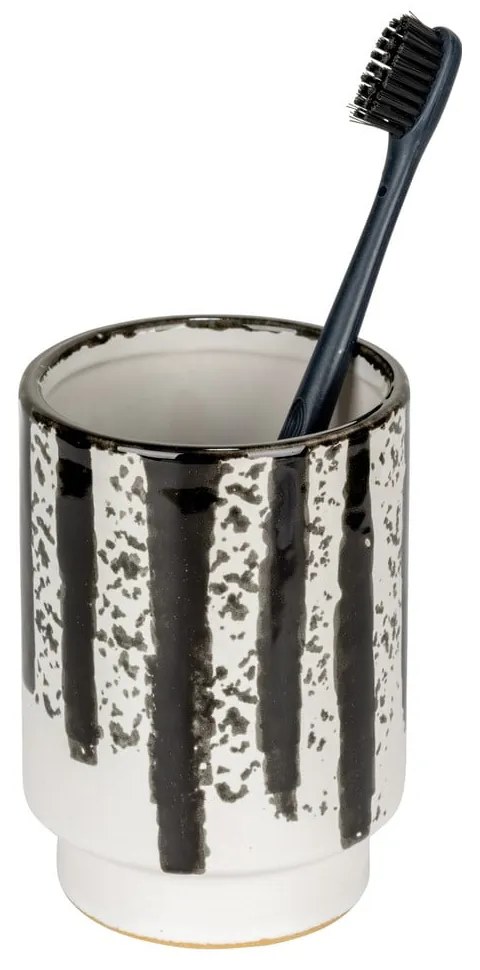 Черно-бяла керамична чаша за четки за зъби Subiza – Wenko