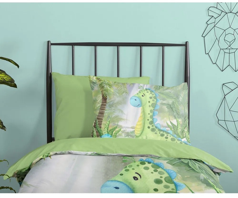 Зелено единично удължено памучно детско спално бельо 140x220 cm Dani – Good Morning