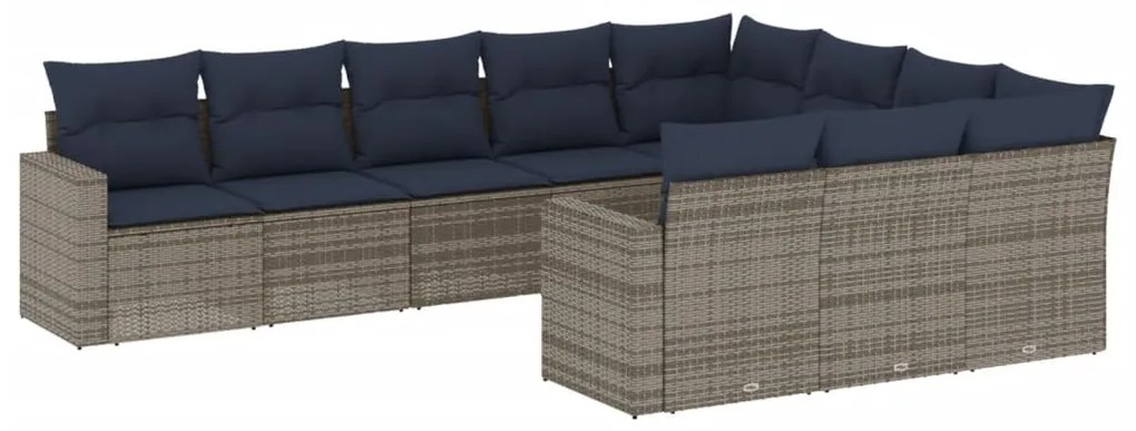 3219481 vidaXL Градински диван с възглавници, 10 части, полиратан, сив