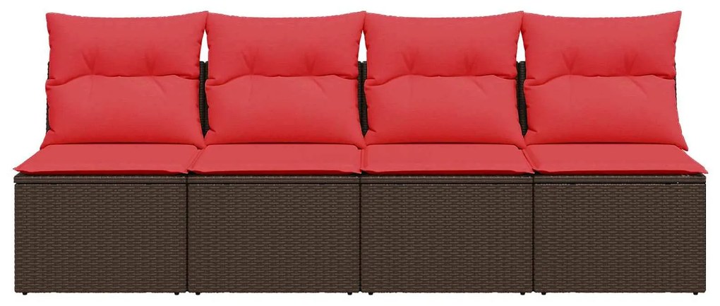 366228 vidaXL Градински диван с възглавници, 4 места, кафяв, полиратан