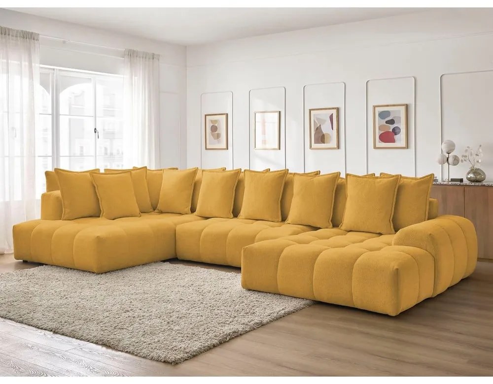 Шенилов сгъваем/с място за съхранение ъглов диван в цвят горчица (ляв ъгъл/U форма) Everest – Bobochic Paris