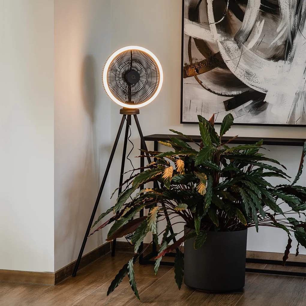 Подов вентилатор триножник черен с LED 3-степенно димиране - Meric