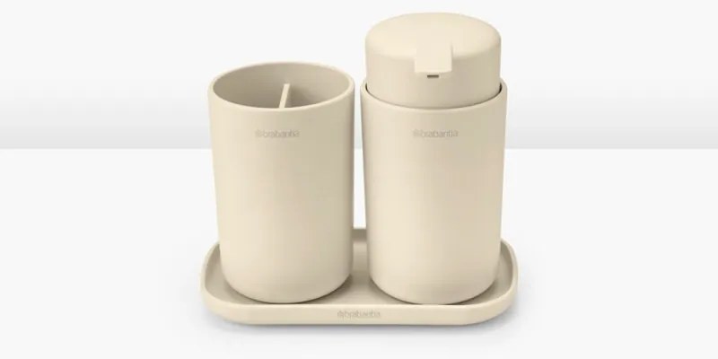 Комплект аксесоари за баня Brabantia ReNew 1006266, 3 части, 250 мл, Устойчиви на корозия, Бежов