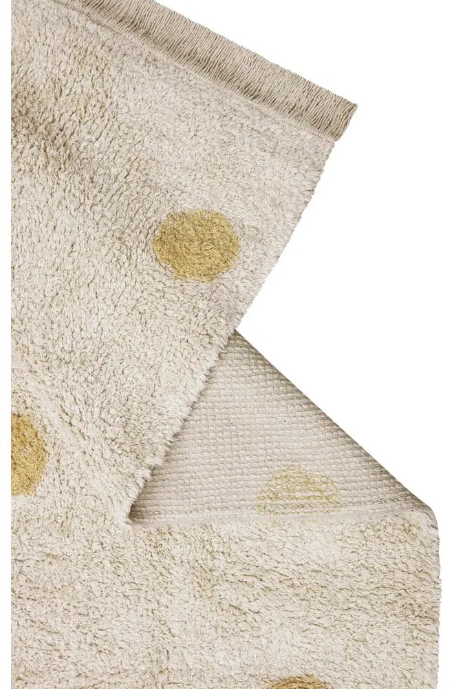 Ръчно изработен памучен детски килим подходящ за пране в цвят жълта охра и кремаво 120x160 cm Hippy Dots Honey – Lorena Canals