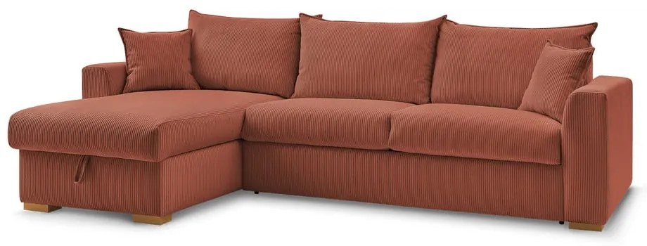 Разтегателен ъглов диван от рипсено кадифе в тухлен цвят (променлив) Augustin – Bobochic Paris