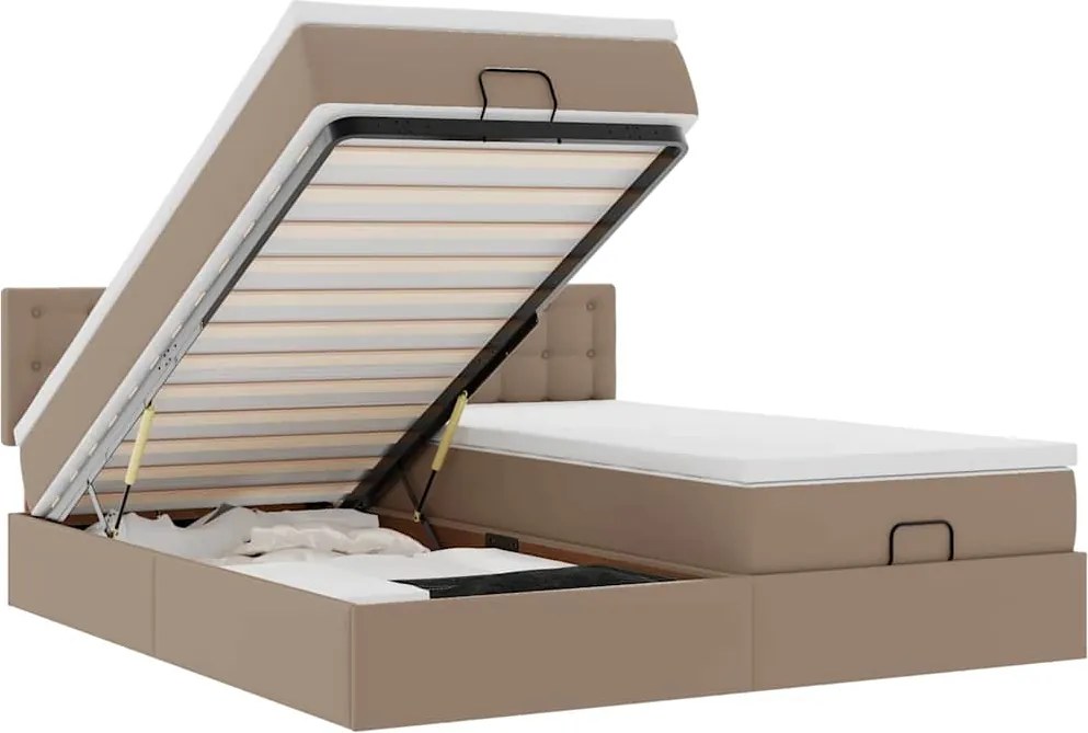 3312809 vidaXL Османска легло с матраци&LED капучино 180x200см изкуствена кожа