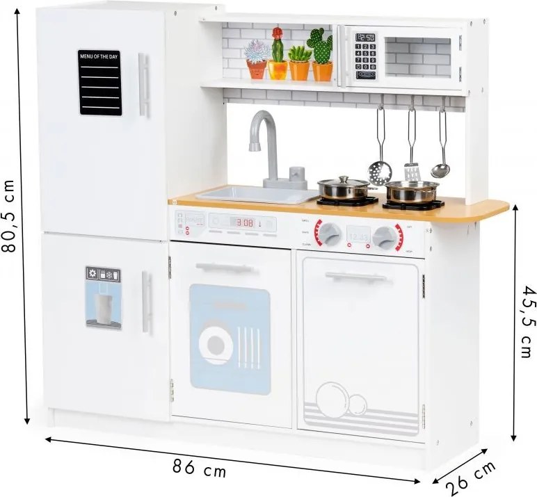 Дървена детска кухня с LED осветление + аксесоари