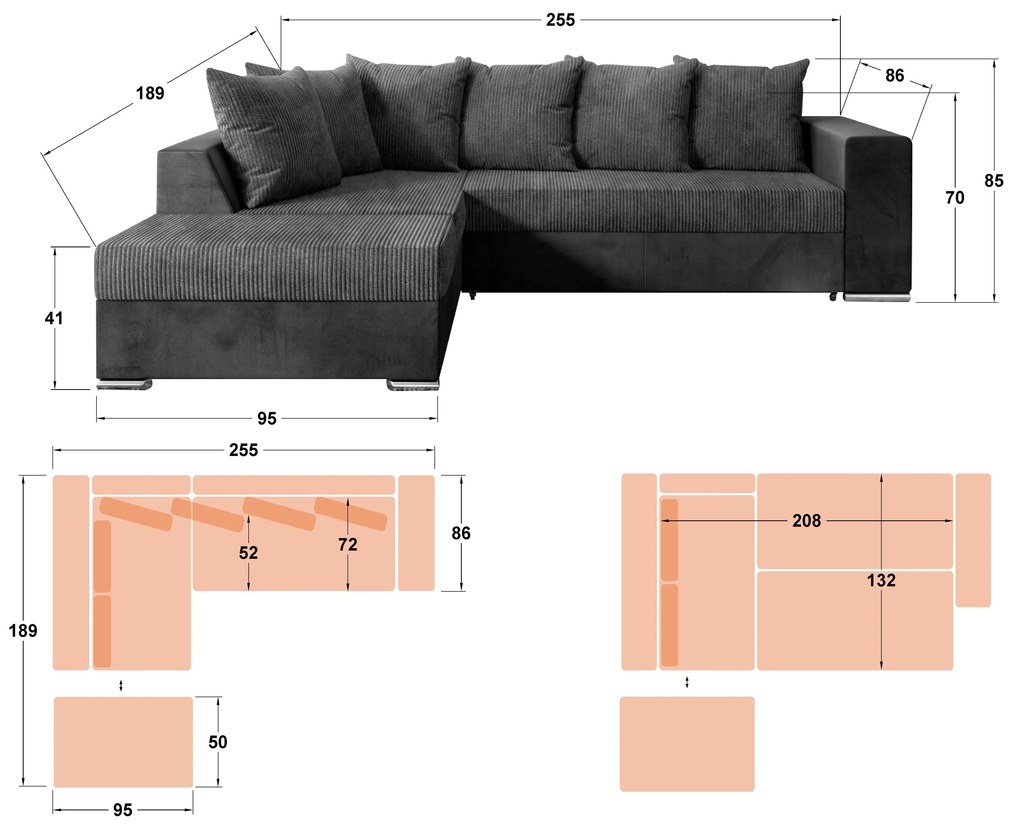 Разтегателен ъглов диван + табуретка Лондо