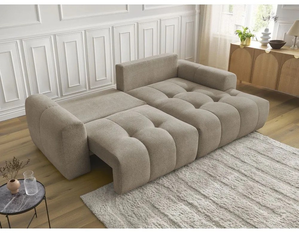 Бежов шенилов разтегателен ъглов диван с място за съхранение (десен ъгъл) Roxelane – Bobochic Paris