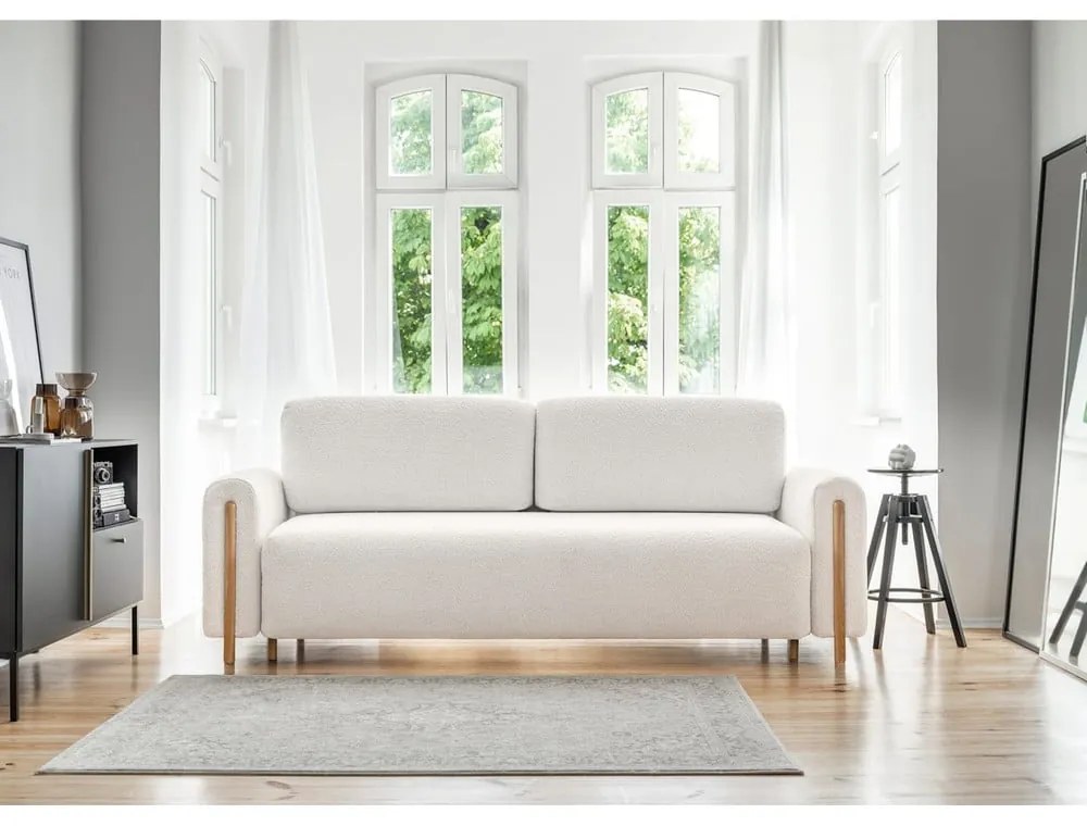 Кремав сгъваем/с място за съхранение диван от прежда с примки от букле 244 cm Arcadova – ELTAP