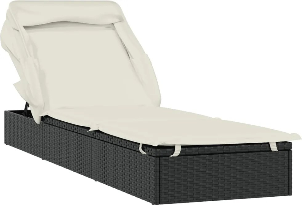 319638 vidaXL Шезлонг със сгъваем покрив, черен, 213x63x97 см, полиратан