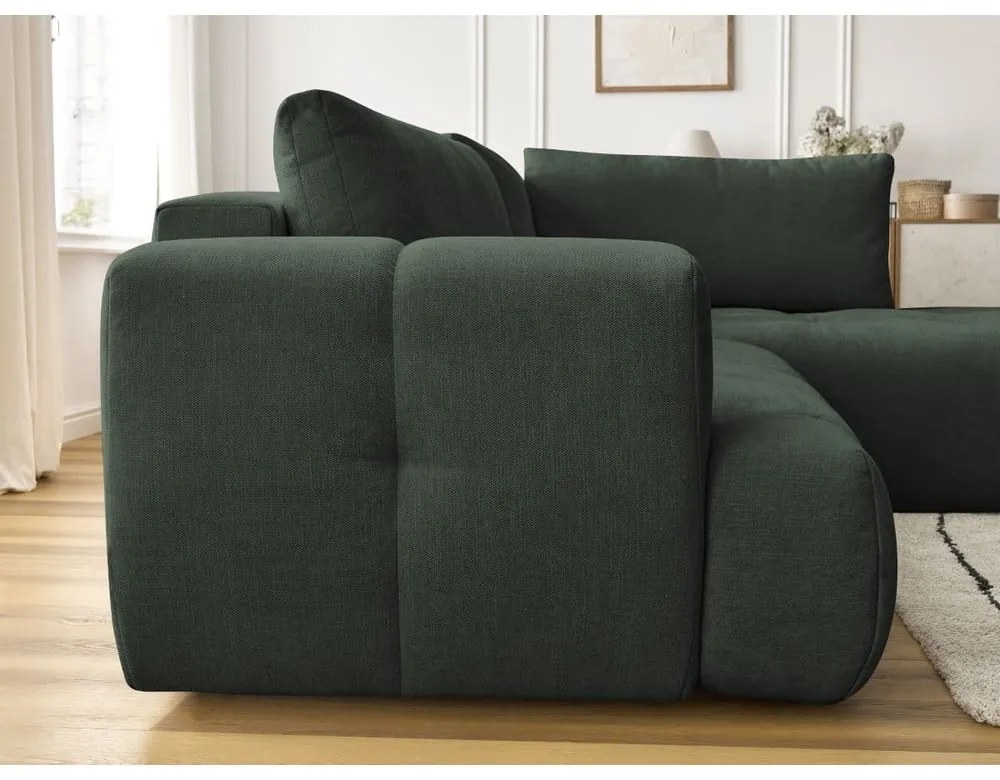 Зелен сгъваем/с място за съхранение ъглов диван (десен ъгъл/L форма) Fuji – Bobochic Paris