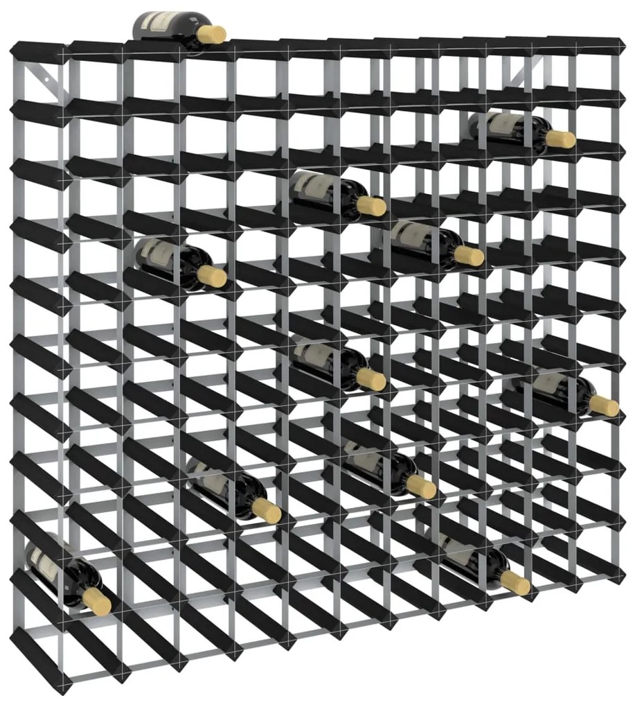 325917 vidaXL Стойка за вино за 120 бутилки, черна, масивна борова дървесина