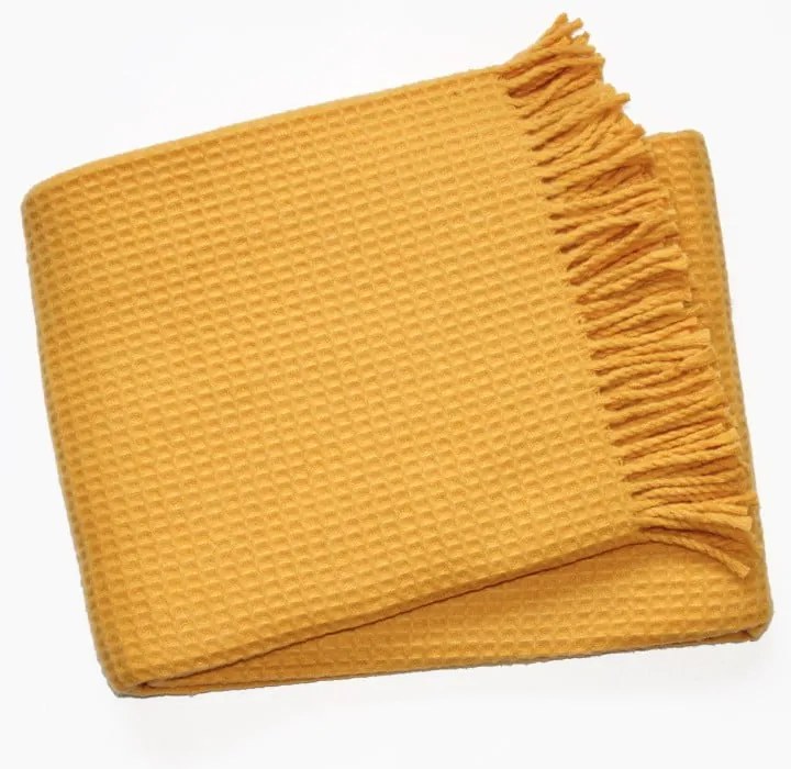 Жълто одеяло с вафлен десен, 140 x 180 cm Waffel - Euromant