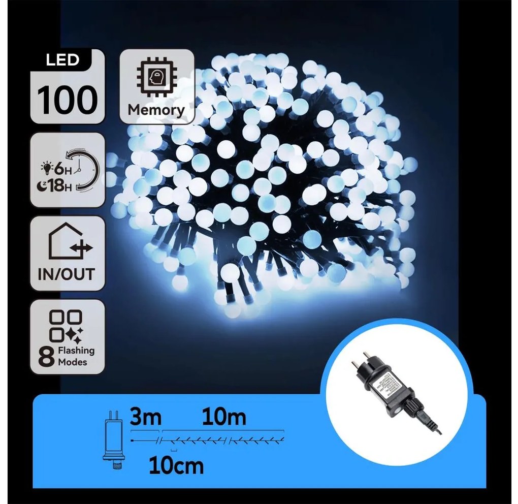 Aigostar - LED външна декоративна гирлянда 100xLED/3,6W/230V/8 функции 10m IP44 студено бяла
