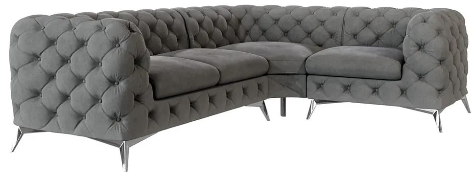 Сив кадифен ъглов диван (десен ъгъл/L форма) Chelsea – Ropez