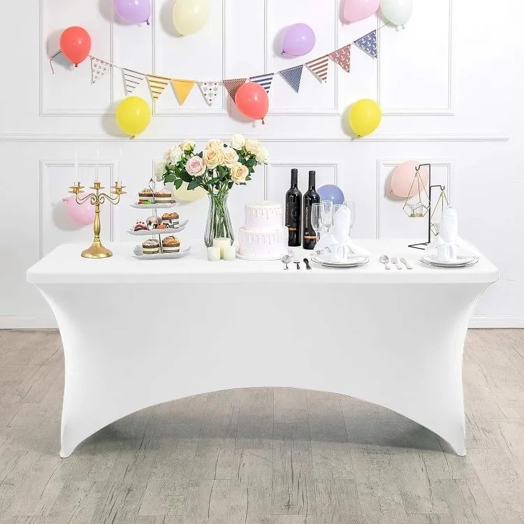 Бяла еластична покривка за маса за кетъринг 240 см