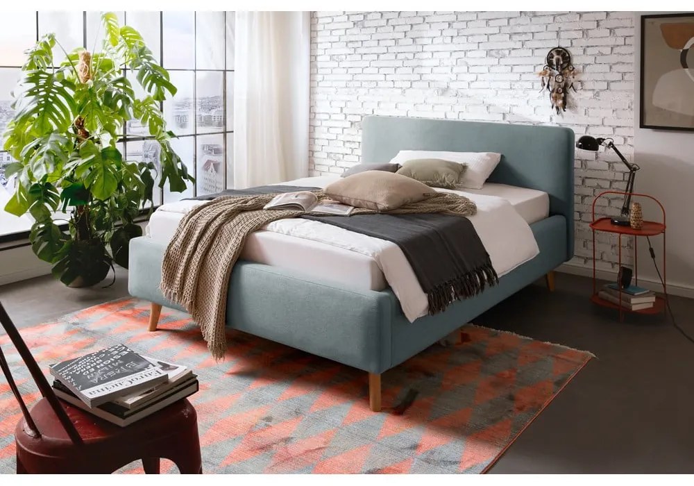 Сиво-синьо двойно легло 140x200 cm тапицирано с място за съхранение с включена подматрачна рамка Mattis – Meise Möbel