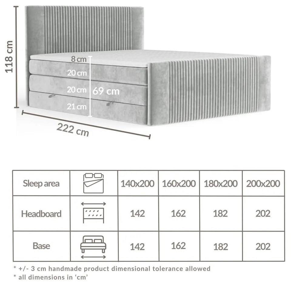 Синьо боксспринг легло 180x200 cm с място за съхранение Bergamo – Maison de Rêve