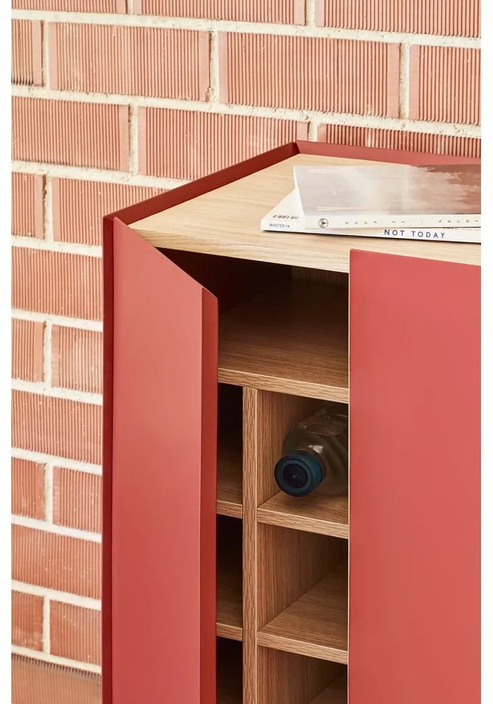 Червен висок скрин от декор от дъб 95x120 cm Arista – Teulat