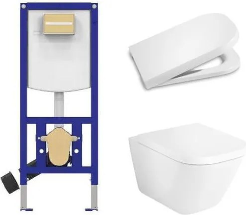 Комплект за WC, Duplo Neo 4 в 1, The Gap Square Rimless + бутон по избор, A890030020 + A34647L000 + A80147200B