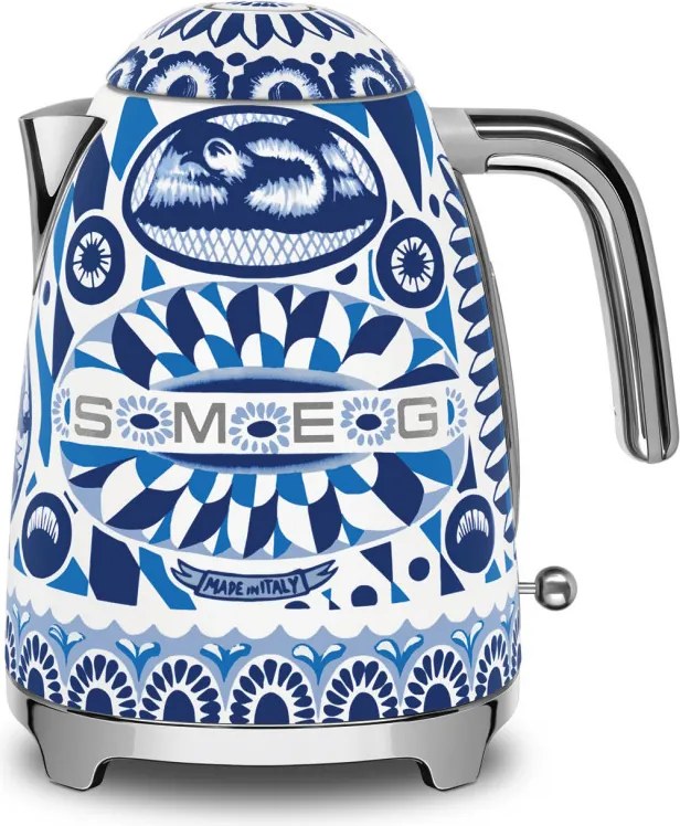Електрическа кана SMEG Dolce & Gabbana KLF03DGBEU, 2400 W, 1.7 л, 360° основа, Гланцово покритие, Средиземноморско синьо