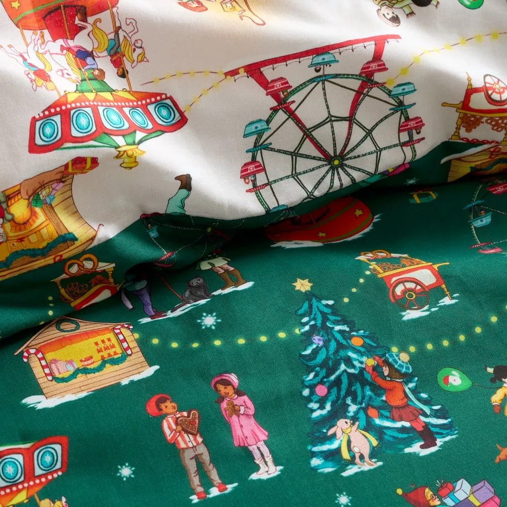 Зелено двойно памучно детско спално бельо 200x200 cm Christmas Fairground – Belle & Boo