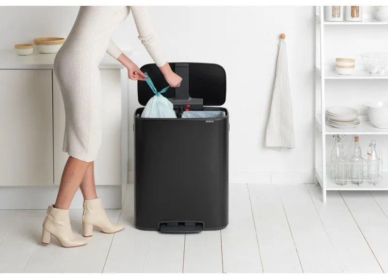 Кош за боклук Brabantia Bo Pedal 1003191, 2x30 л, Плавно затваряне, Противоплъзгаща основа, Черен