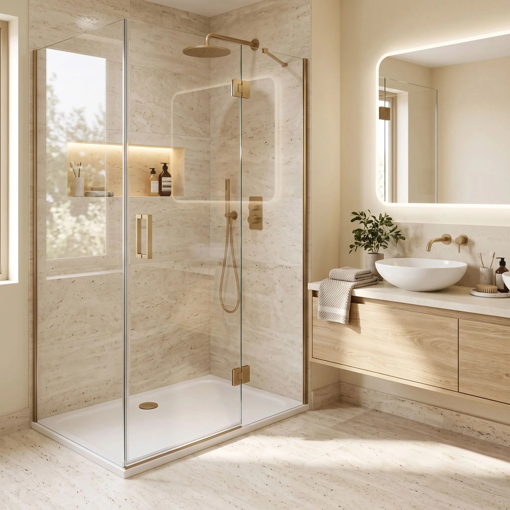 Корито за душ кабина-акрилно Rea Belmond White 80x100 Brush Gold