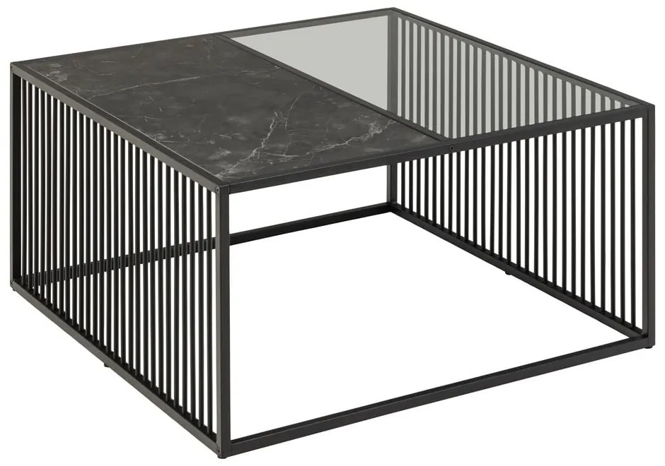 Черна масичка за кафе със стъклен плот 80x80 cm Strington - Actona